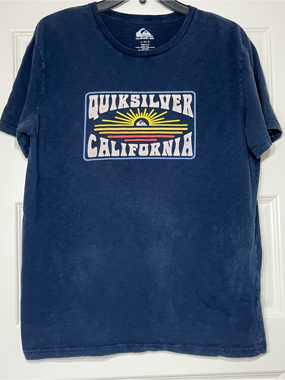 Quiksilver California Surf Graphic T Shirt Mens Large Blue 100%‎ Cotton Tee